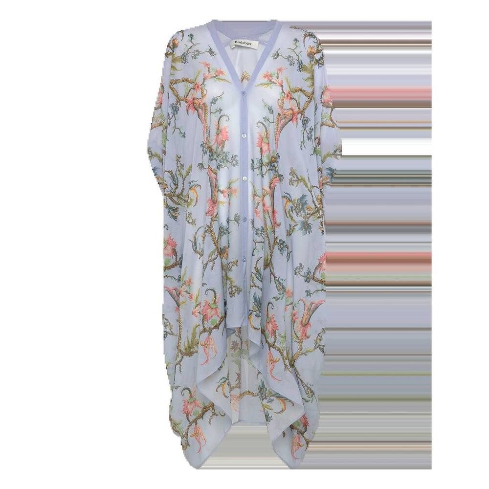 NEW RODEBJER agave trailing silk caftan dress in blue multi